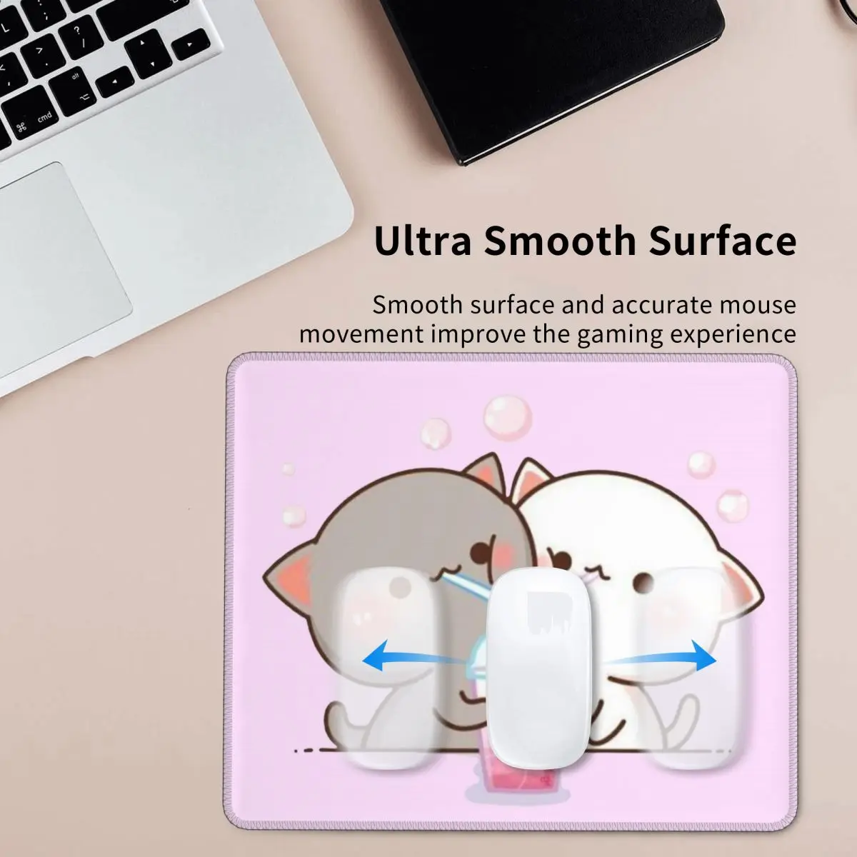 คู่ Mochi Cat พีชและ Goma เมาส์สำหรับเล่นเกมส์ลื่นฐานยาง Lockedge Mousepad Office Decor แล็ปท็อปคอมพิวเตอร์ PC แผ่นรองปูโต๊ะ