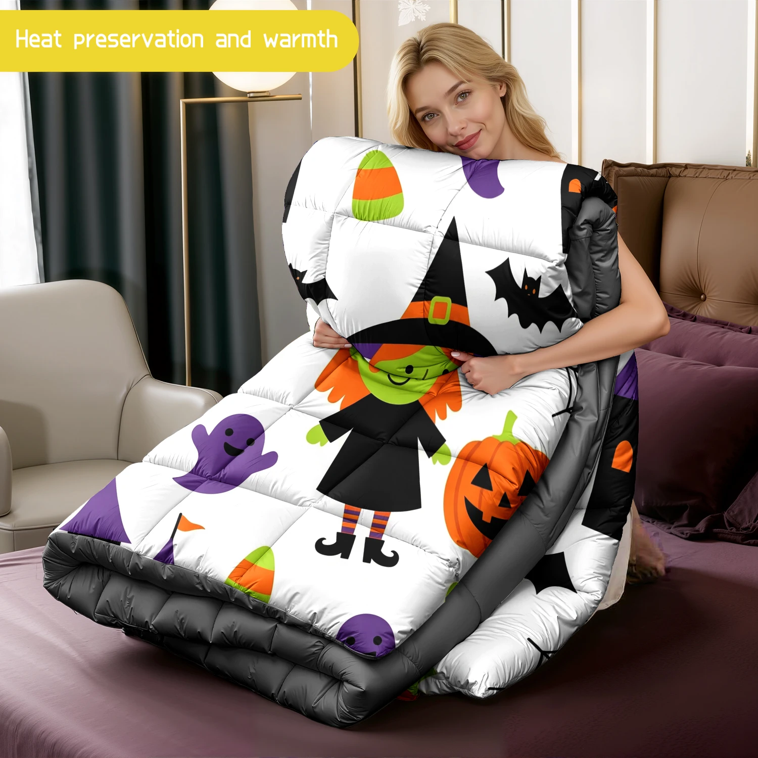 3pcs Halloween Comforter Bedding Set-1pc Comforter + 2pcs Pillowcases Soft Breathable for Home Decor Style 06