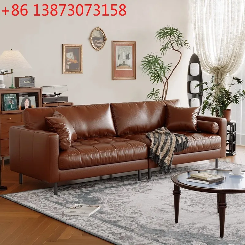 

Простой легкий роскошный ретро диван из масляного воска, американский диван для гостиной, маленькой квартиры, прямой средневековый кожаный диван