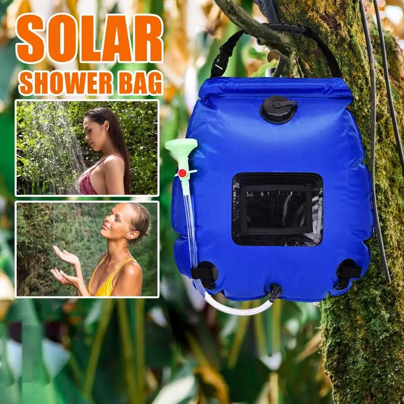 Outdoor Shower Bag 20L Solar Collapsible Shower Bag Portable Camping Supplies With Hose Shower Head Faucet Leak-Proof Shower Bag