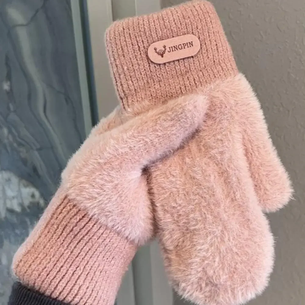 قفازات مخملية سميكة دافئة بطبقة مزدوجة بلون سادة قفازات متعددة الاستخدامات لركوب الدراجات في الهواء الطلق قفازات داخلية شتوية دافئة من القطيفة #2