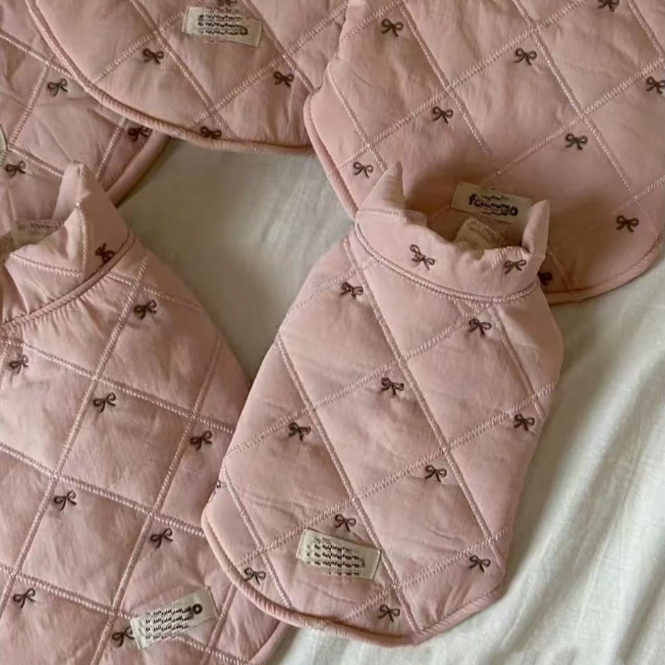 Pet Autumn and Winter Plush Thick Coat Cute Bow Small Dog Teddy Cat Warm Vest Dog Clothes for Small Dogs Puppy Clothes