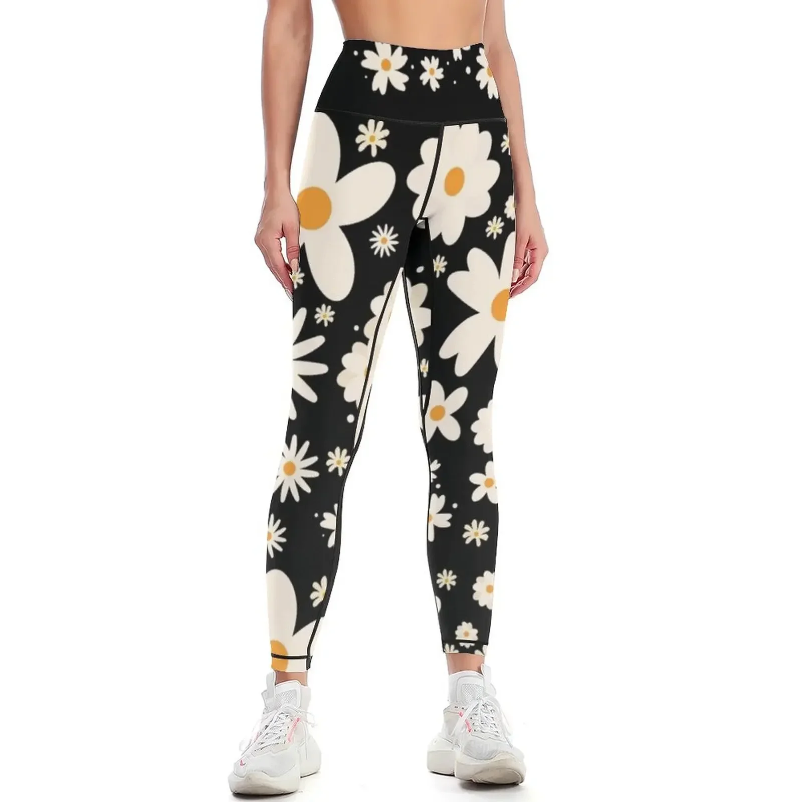 HAPPY RETRO WHITE DAISIES DESIGN FUN 60'S 70'S VINTAGE PARTY DESIGN AND BEST WOMANS BIRTHDAY GIFT! Leggings