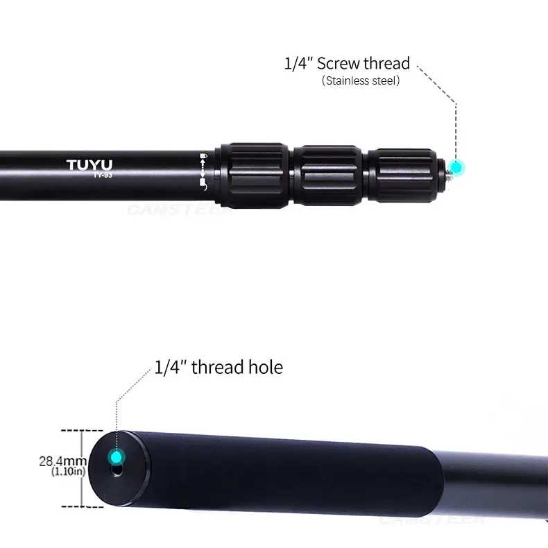 Tuyu Teleskop verstellbar unsichtbare Aluminium legierung Selfie Stick Ein beins tativ für insta360 x3 Gopro Held 12 11 Dji Kamera Zubehör – Detail 6
