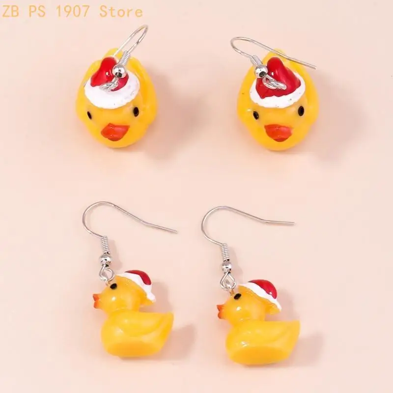4Pairs Yellow Duck Shaped Dangle Earrings Animal Inspired Ear Rings Unique Earwears Versatile Ear Adorments for Women 55KA