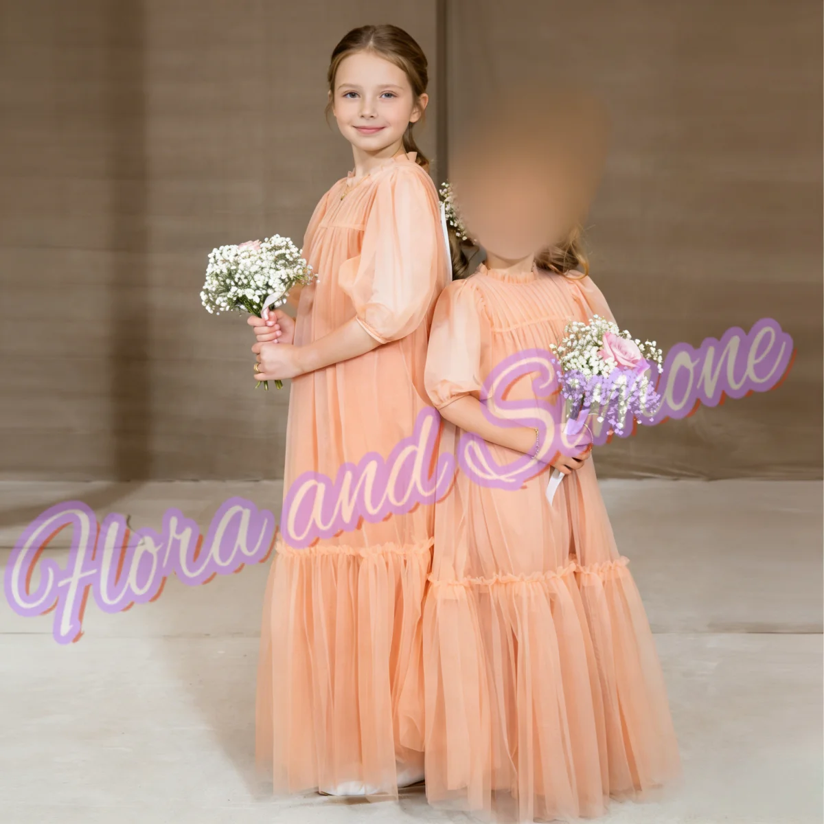 فستان فتاة الزهور من التول الوردي المتدرج نصف كم لحفلات الزفاف وأعياد الميلاد والولائم وحفلات التواصل المقدس حسب الطلب #2