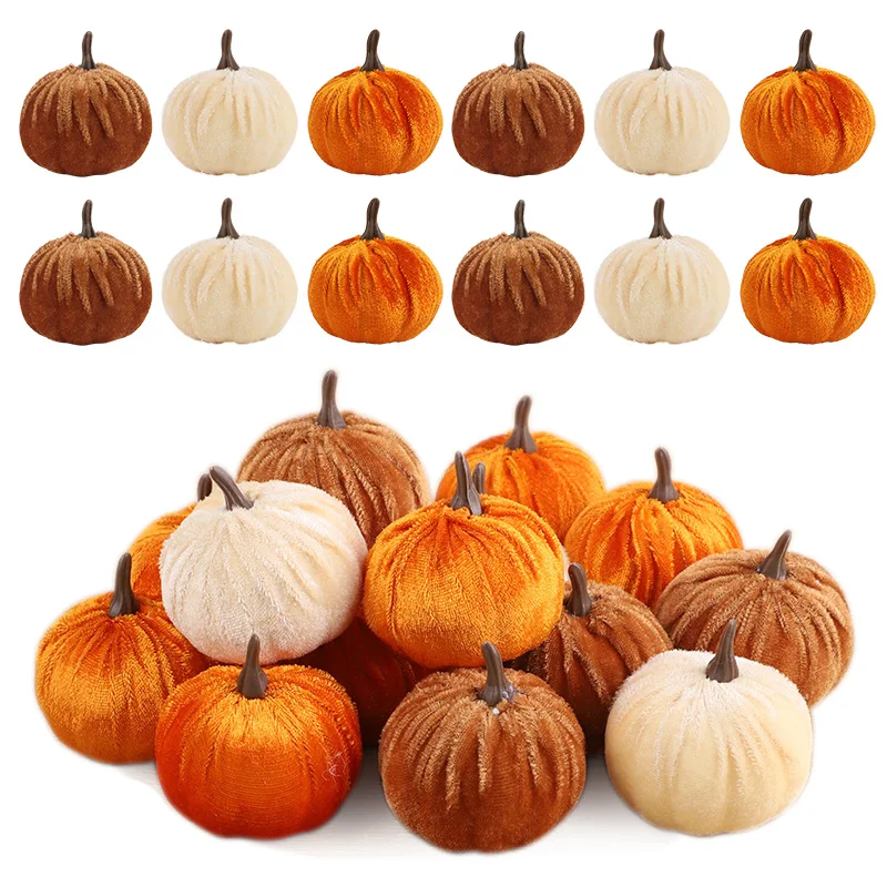 

Thanksgiving Flannel Pumpkin Model Artificial Pumpkins for Halloween Party Table Decoration Autumn Fall Home DIY Craft Wreath