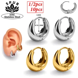 1/10pc Stainless Steel 8-12mm Simple Wide Huggies Septum Hoop Earrings for Women Unisex Ear Lobe Helix Body Piercing Jewelry