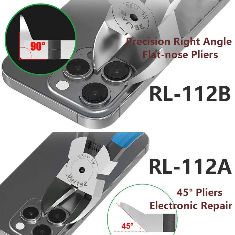 RELIFE RL-112A/RL-112B 90° Precision Right Angle Flat-nose Pliers,45° Pliers Tool Electronic Repair for IPhone and Android