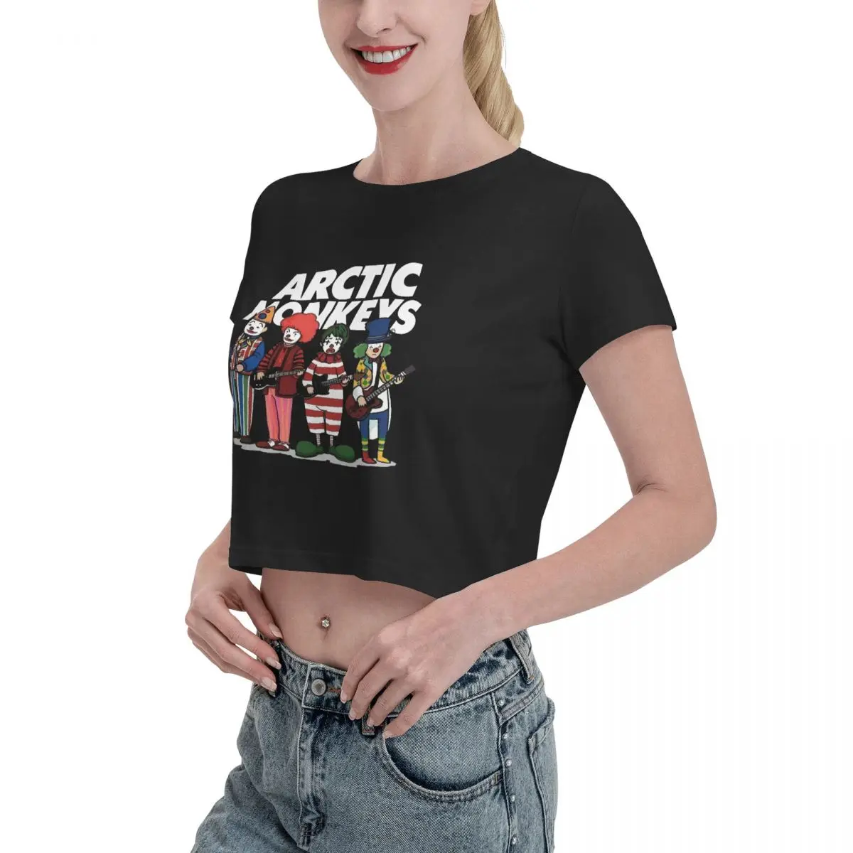 Arctic Monkeys Inspired Tshirt Cartoon Graphic Tees Female Crop Top,Leak navel T-shirt