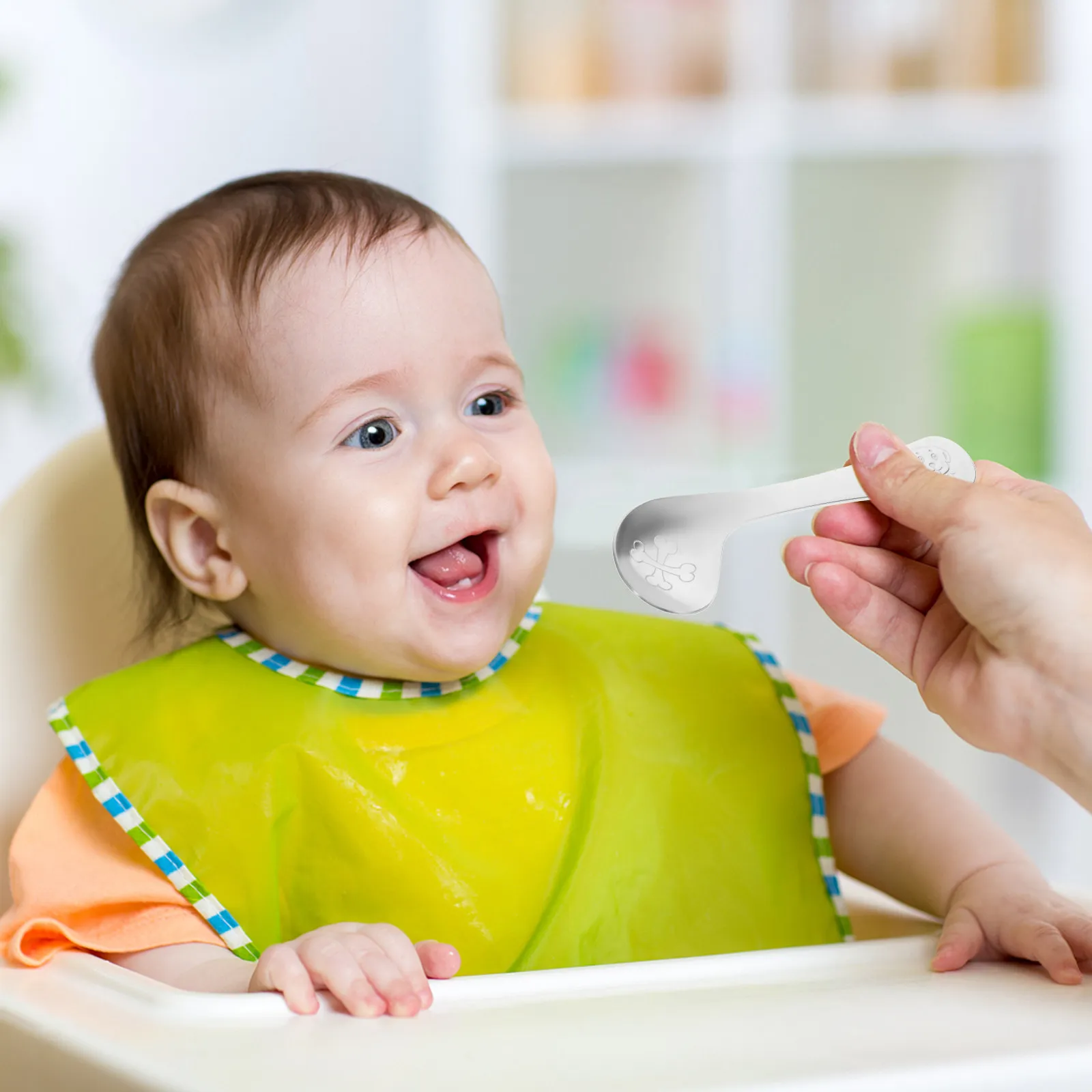 

2Pcs Learning Feeding Spoon Stainless Steel Baby Spoon Feeding Training Cutlery for Toddlers Easy Grip Mirror