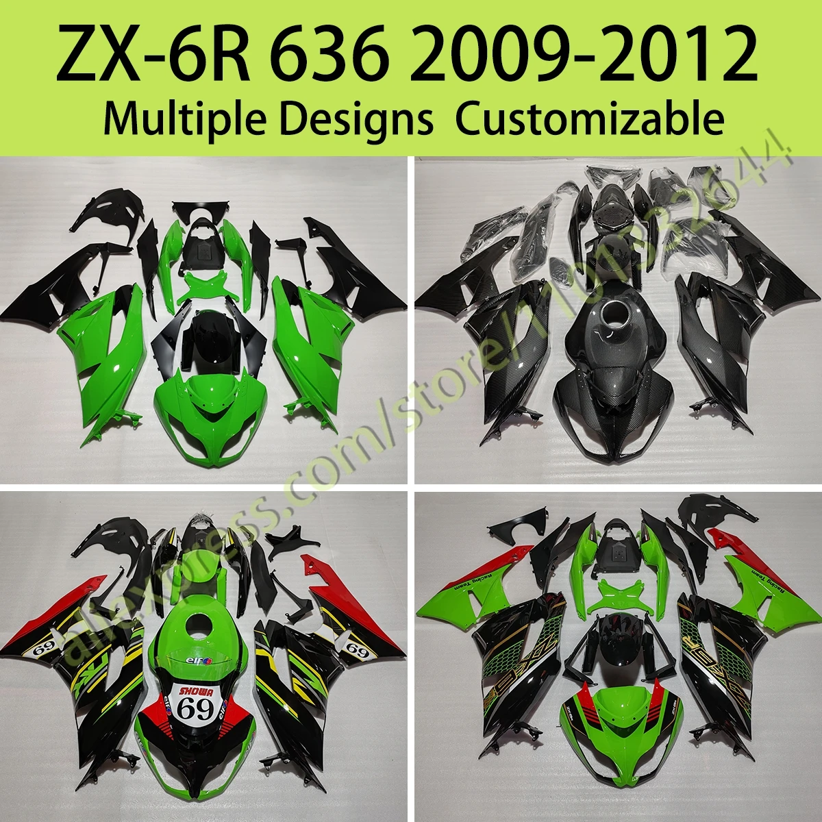 

Carbon Fibre Fairing Kit for Kawasaki ZX 6R 636 2009 2010 2011 2012 Injection Fairings Panel Set Bodywork ZX6R 09 10 11 12
