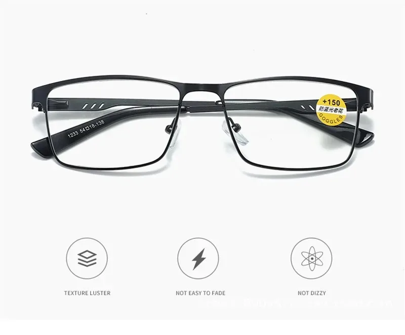 Männer Business Lesebrille Legierung Großen Rahmen Männlich Anti Blau Licht Hyperopie Presbyopie Brillen + 0,75- + 4 – Detail 2