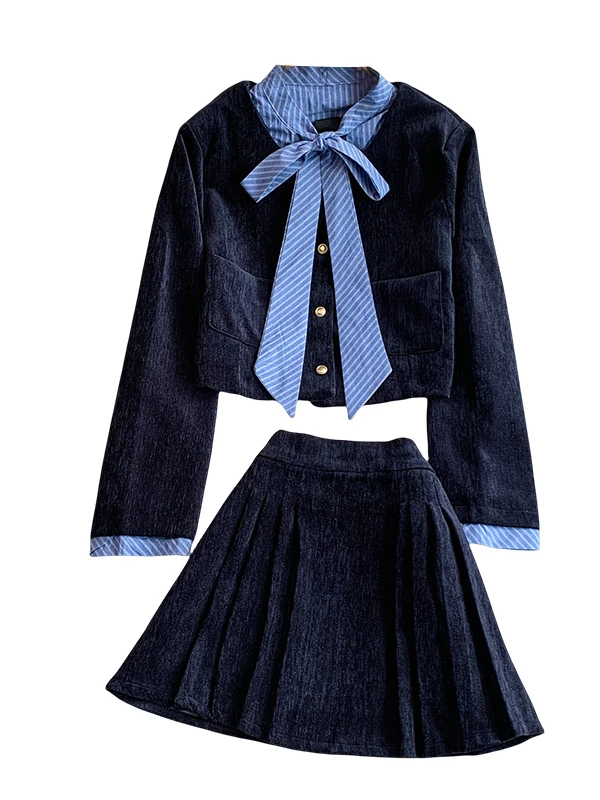 Ele عقدة معطف عالية الخصر ألف خط تنورة مجموعة مخطط الربط التخسيس المرأة Faion فرقة الخريف ارتداء