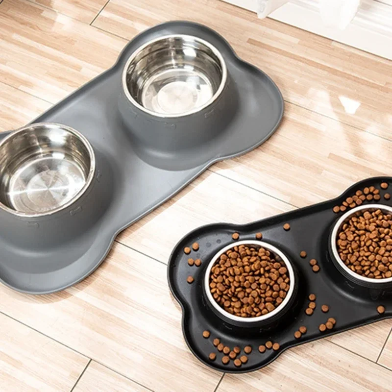 Anti-splash Double Food Bowls For Large Dogs Silicone Dog Bowl Mat Water Drinking Bowl For Cats Anti Slip Dog Dish Accessories