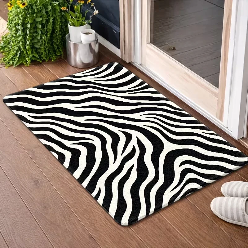 Classic Black White Zebra Striped Door Mat Non Slip Indoor Entrance Rug Bedroom Kitchen Entryway Fashion Home Decor Carpet
