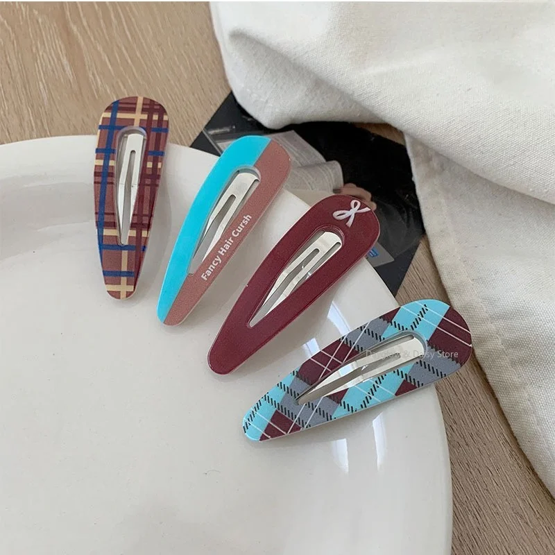 Mint Chocolate Plaid Water Drop Hairpin Cute Girl Versatile BB Clip Side Bangs Clip Hair Accessories New Заколки Для Девочек