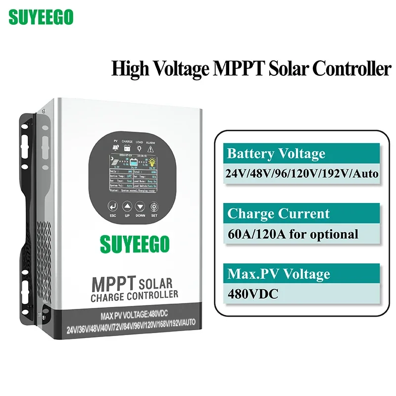12Hot SUYEEGO 120A 60A 24v 48v 96v 120v 192v Auto Solar Panel Battery Regulator LCD 480VDC High Voltage MPPT Solar Charge Contro
