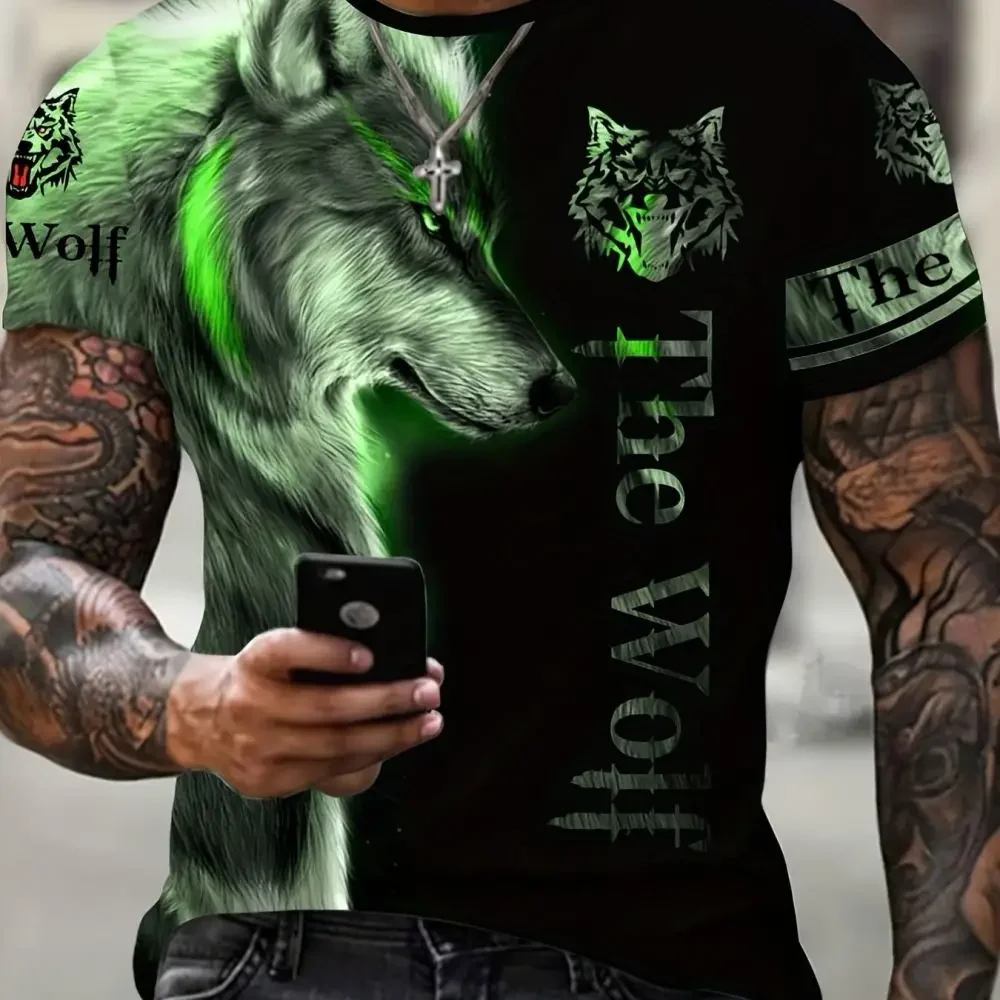 

2024 New Summer Wolf 3D Printed T-Shirt Men's Fashion Casual Short-Sleeved Men's T-Shirt Funny Outdoor Top T-Shirt Breathable