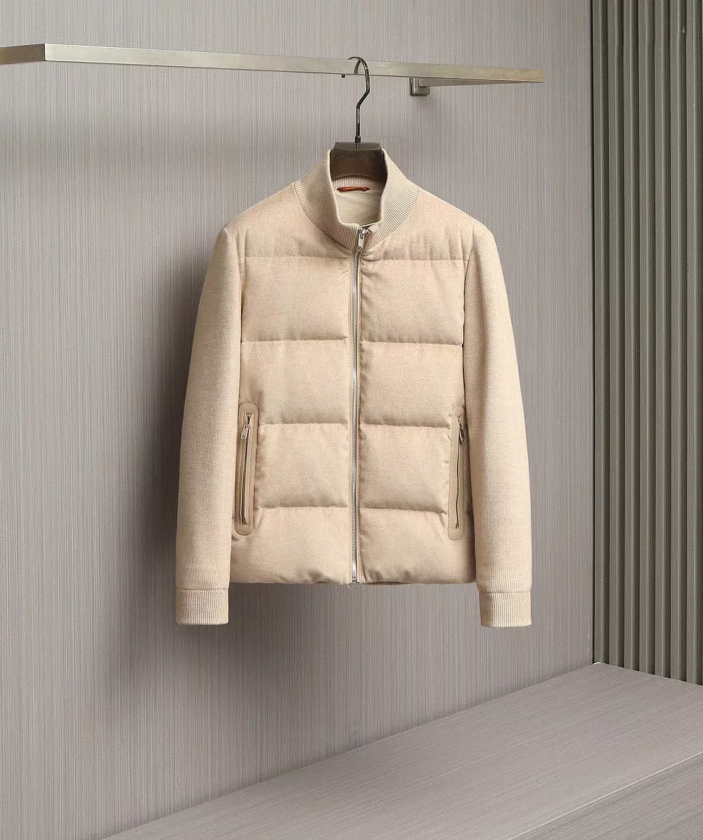 

Italian Sle Luxury Men's down Jaet Stand Collar Wool Patchwork White Du down Vest Vintage Autumn Winter New Arrival