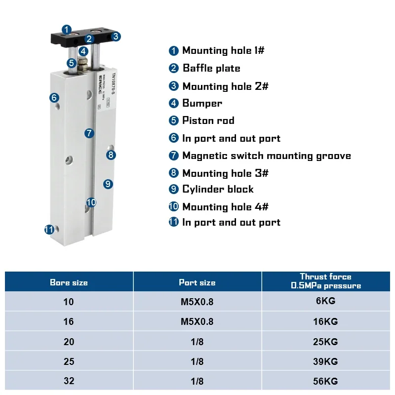 TN16 Series Twin-rod cylinder double acting Air Cylinder TN16X100S TN16X20S TN16X50S