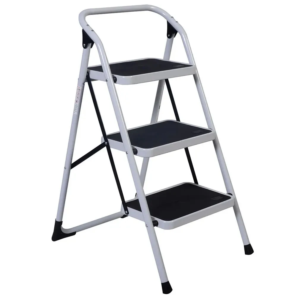 Home Use 3-Step Short Handrail Iron Ladder Black & Whitev