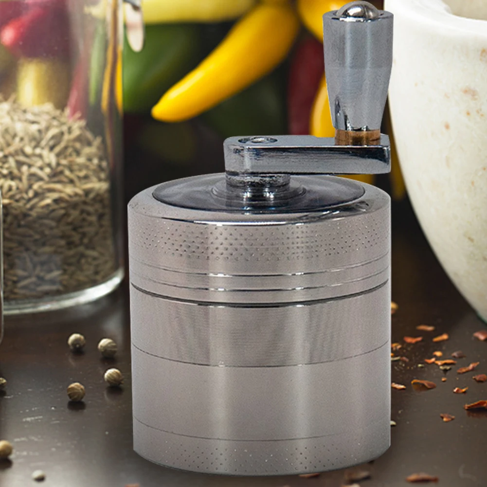 4 Layer Manual Herb Crusher Multifunctional Tobacco Grinder Portable Hand Crank Crusher Rust Proof for Nutmeg Ginger Rock Salt