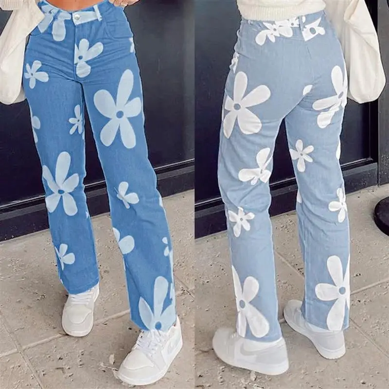 

Traceable Straight Leg Denim Jeans Women's High Waist Long Pants Wi Cross-Border Faion Brand for Young Adults 8-24