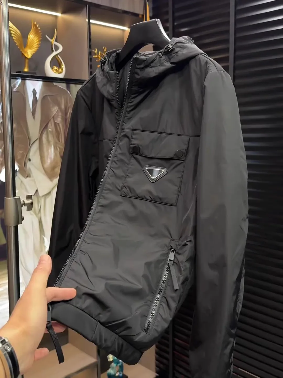 

High Quali Men's Hooded Jaet New Autumn Winter Faion Busin Casual Haome Sle Stand Fit Long Sve Zipper Clo...