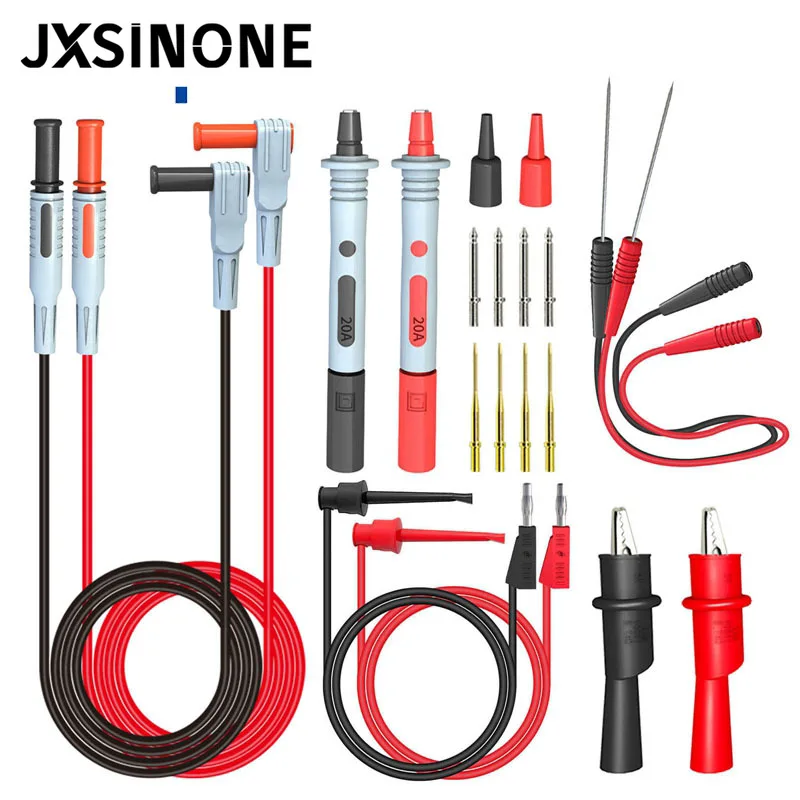 JXSINONE P1308C 20PCS Multimeter Test Leads Kit With Banana PlugTest Hook Cable Puncture Probe Replaceable Needle Alligator Clip