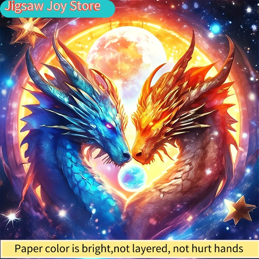 

DIY 5D Diamond Painting Kit - Red & Blue Double Dragons | Full Drill Round Acrylic Canvas | Embroidery Cross Stitch Art for Ho