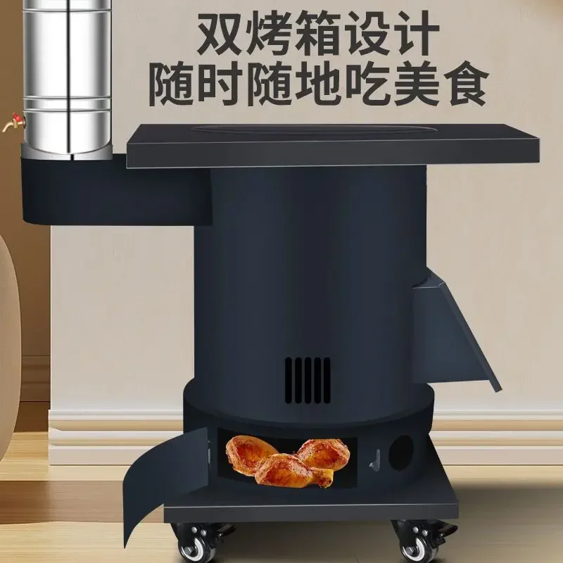 Gasified smokeless firewood and coal dual-purpose heating stove, household indoor rural mobile wood