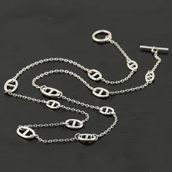 Niche design pig nose chain, trendy European and American collarbone chain, pure silver necklace, women's sweater chain