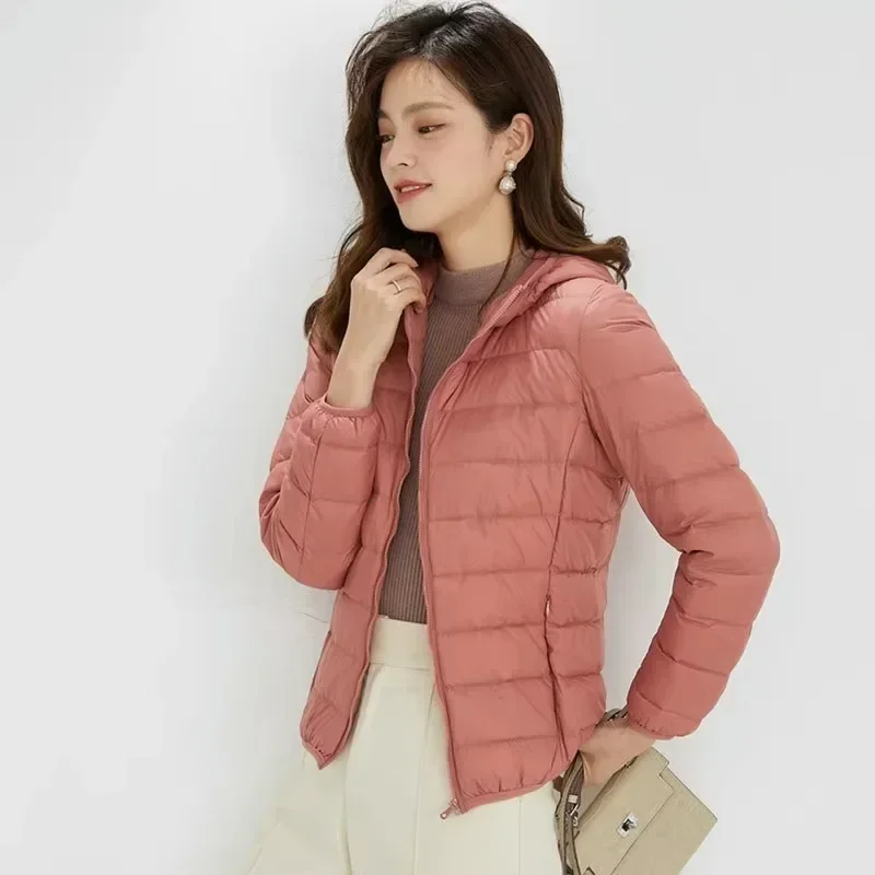 Parkas minces à capuche avec fermeture éclair pour femme, doudoune optique épissure, coupe couvertes, décontracté, chaud, manches longues, manteau court, automne, hiver