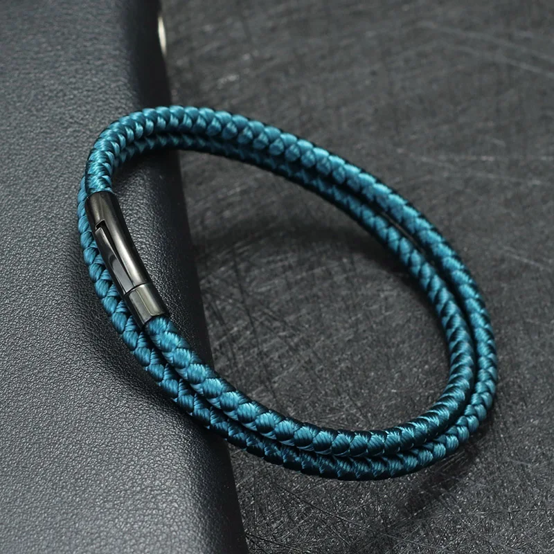 Minimalist Grade A Keel Rope Bracelet For Men Women Black Stainless Steel Clasp Double Layer Cord Braclet Valentine Day Braslet