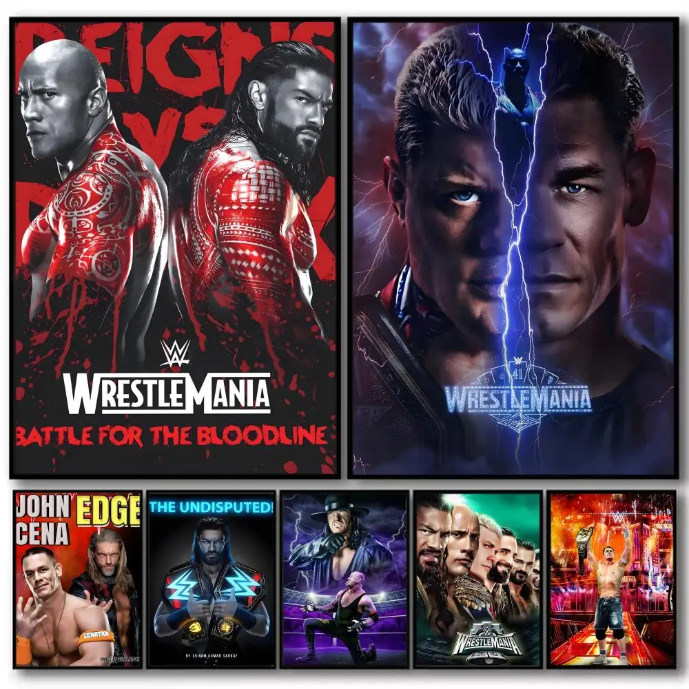 

Wrestling W-wWE stars Painting Calligraphy High-Quality Cotton Canvas Poster Wall Art for Living Room Modern Home Decoration