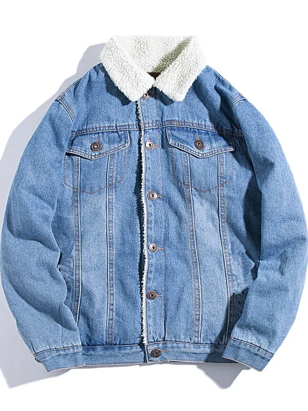 Мужская джинсовая куртка, новинка зимы Thiened Lamb Velvet, свободное хлопковое пальто в американском стиле, хлопковая одежда для подростков и молодежи