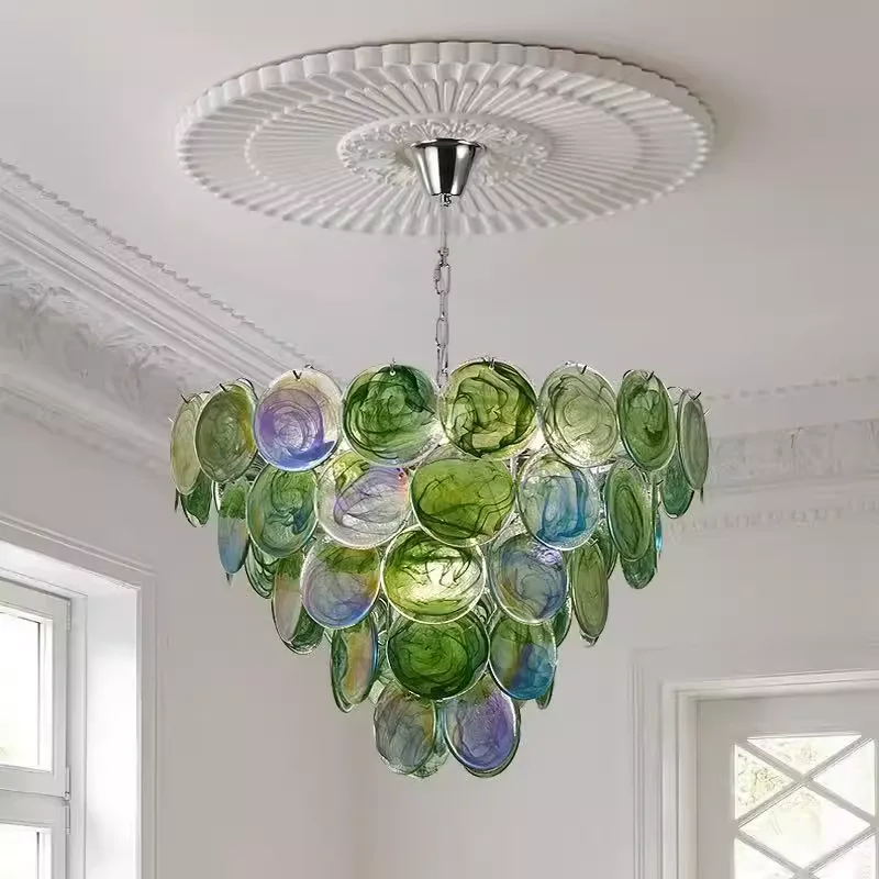 

Vintage Postmodern Style Pink Murano Glass Chandelier Ceiling Hanging Lamp for Living Room Bedroom Home Decor