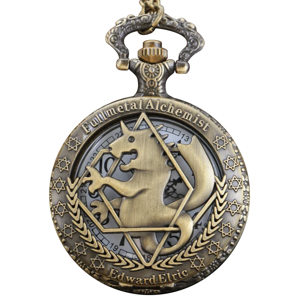 New Anime Fullmetal Alchemist Edward Hollow Bronze Quartz Pocket Watches Pendant Necklace Fob Watch Men Women Gifts Pocket Watch