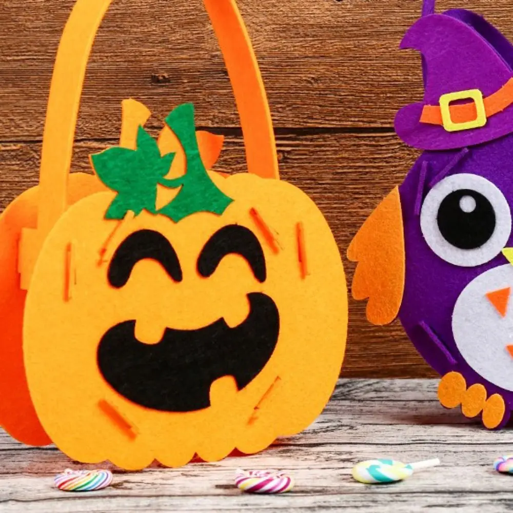 Creative Non-woven Fabric DIY Halloween Candy Bag Portable Pumpkin Bag DIY Trick or Treat Bag Handbag Owl Halloween Gift