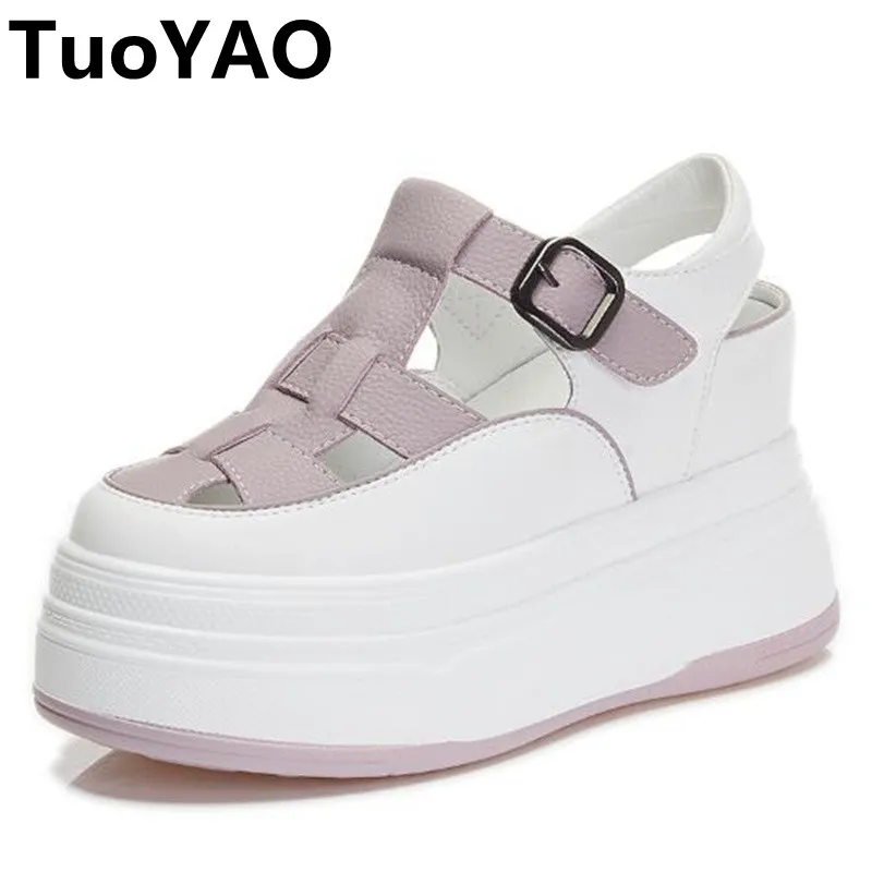 

Босоножки женские из натуральной кожи на танкетке со скрытым каблуком 7 см