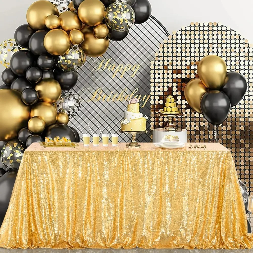 Practical Rectangular Party Sequin Tablecloth Solid Color Polyester Table Linen Sparkling Dinner Table Cover Wedding