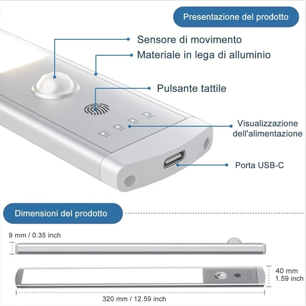 

LED Night Light 2-Pack Motion Sensor Wireless USB Cabinet Night Light Wardrobe Lamp For Kitchen Cabinet Bedroom Wardrobe
