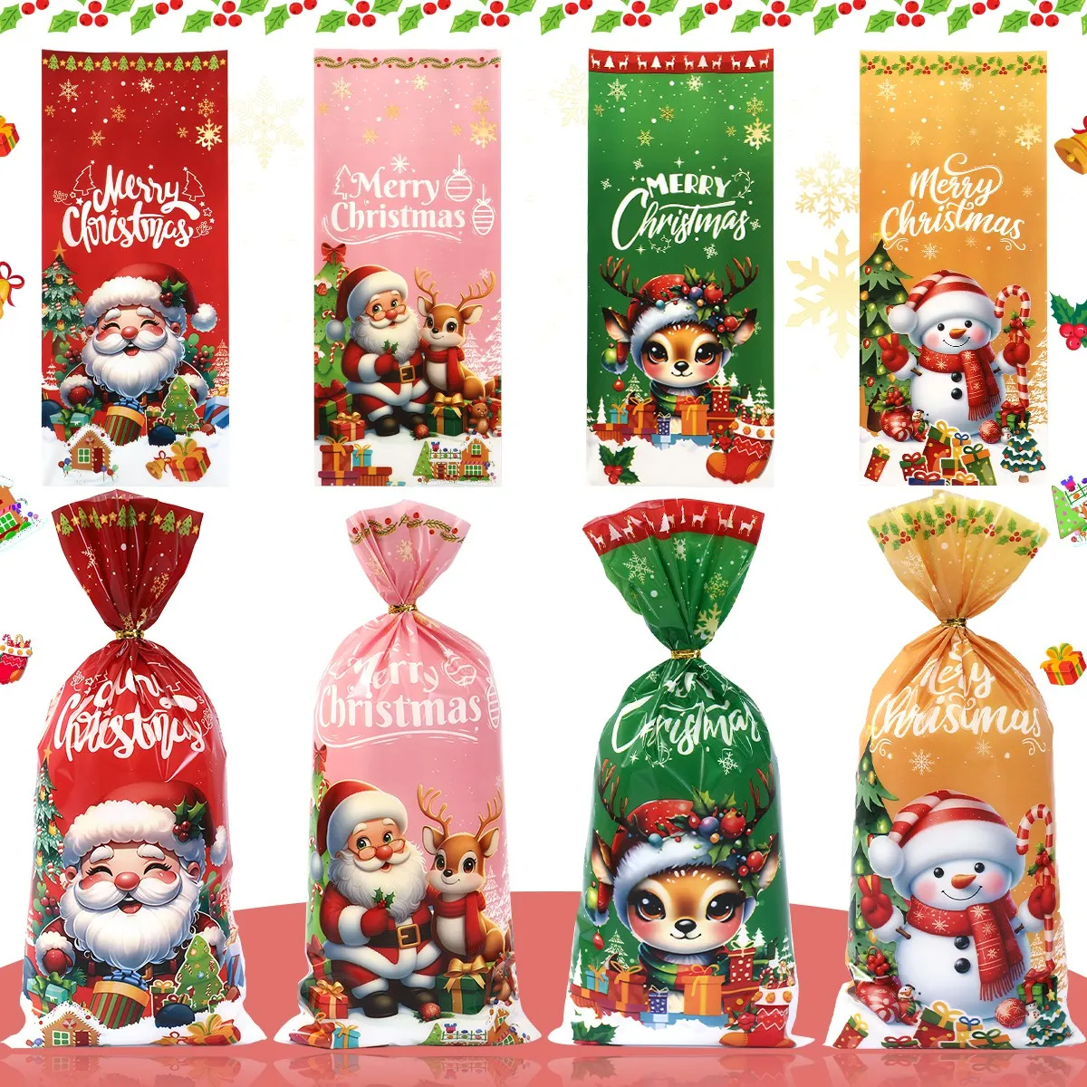 25/50/100 Stuks Kerst Snoep Zakken Kerstman Cookie Biscuit Verpakking Zak Kerst Decoratie 2024 Geschenken Tas Voor kinderen Feestartikelen