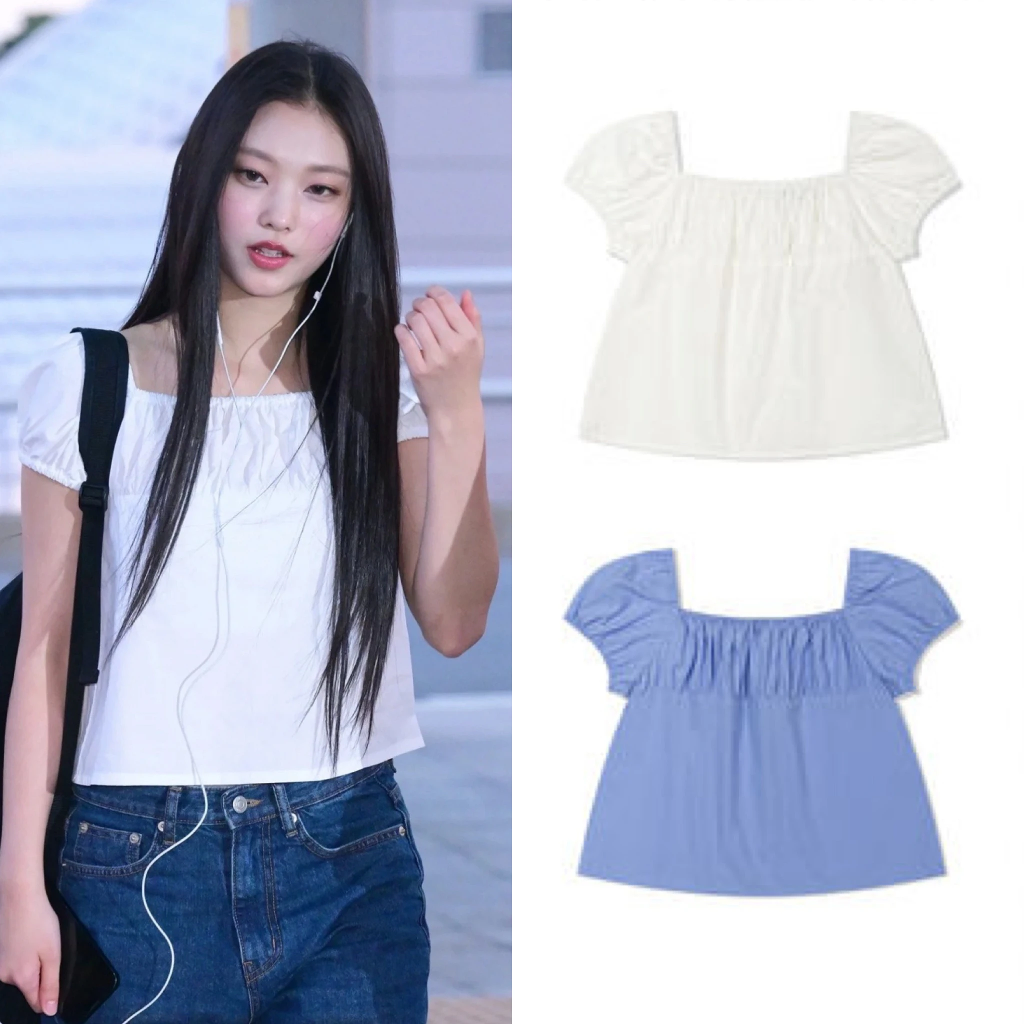 

New Arrival LC25 Ginger Hai Lin Yuan San San Square Collar Bubble Sve Pleated ort Top T irt irt Women's Faion Spri...