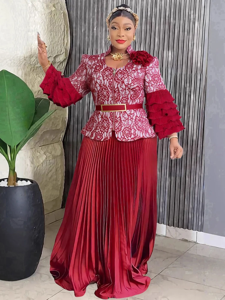 Femmes vêtements de fête de mariage robes de soirée de bal à volants manches hauts et jupe costume 2 pièces ensemble Dashiki tenues 2025 robes pour dames