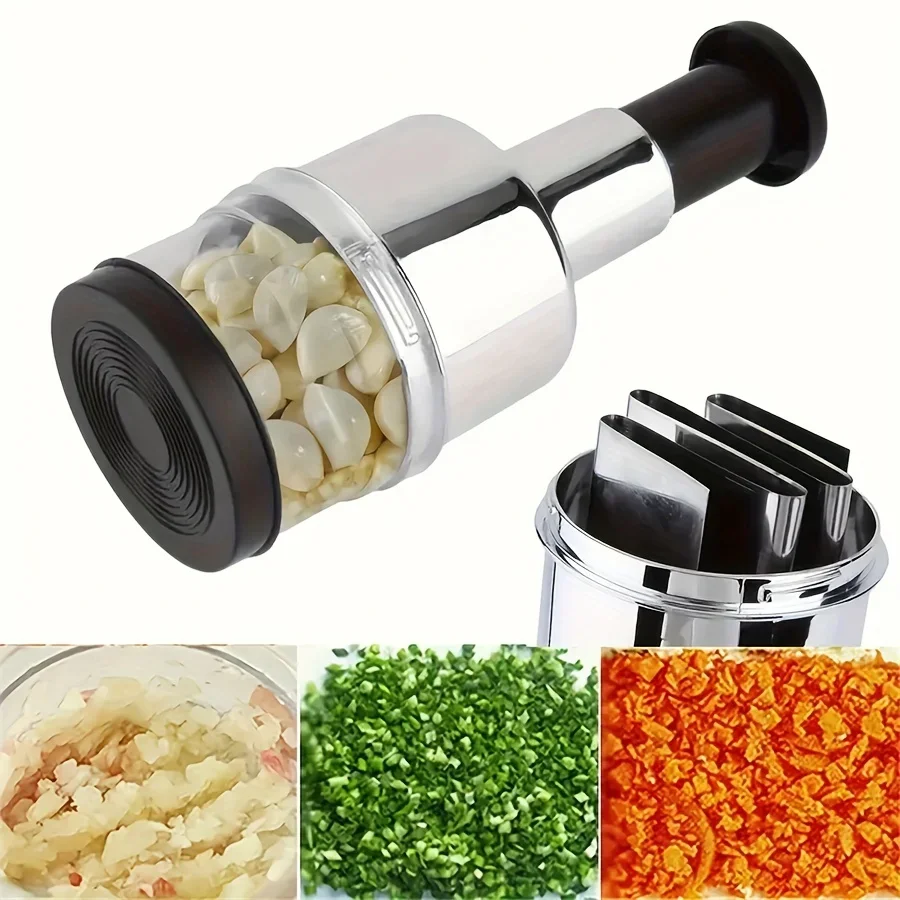 Kitchen Manual Tools Vertical Hand Press Garlic Cutter Chopper Onion Nuts Cutter Vegetable Food Chopper with Storage Container