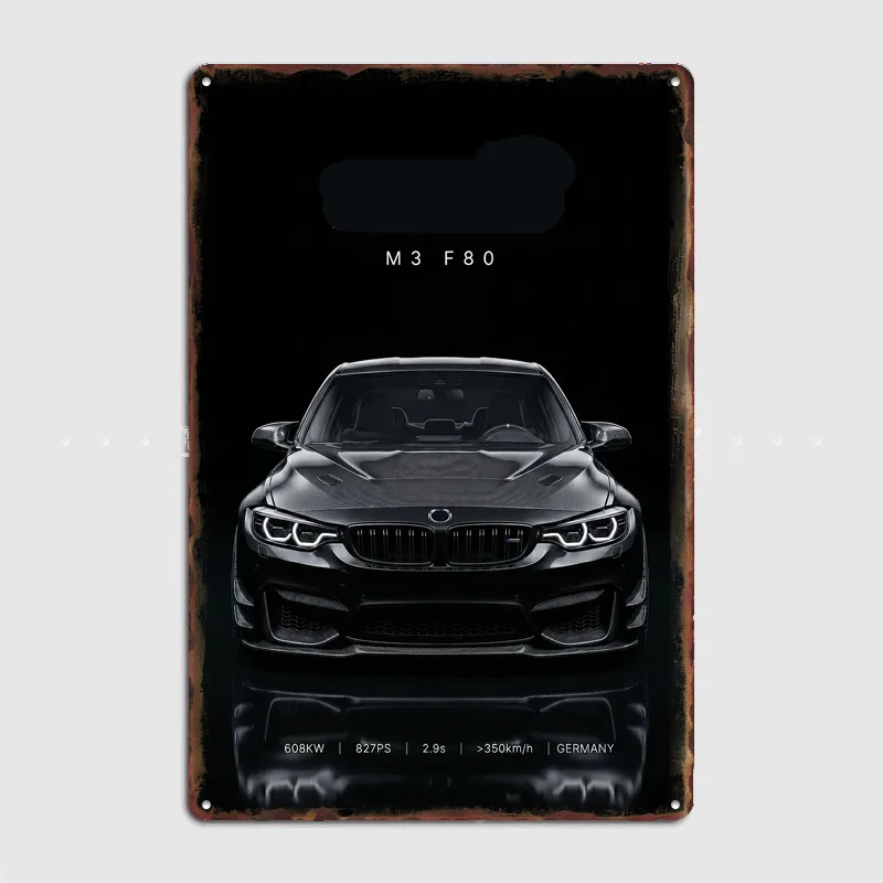 striking Black M3 F80 Carbon Fiber Car Poster Metal Custom Sign Indoor Pub Car Club Room Decoration Bar Posters Home Wall Decor