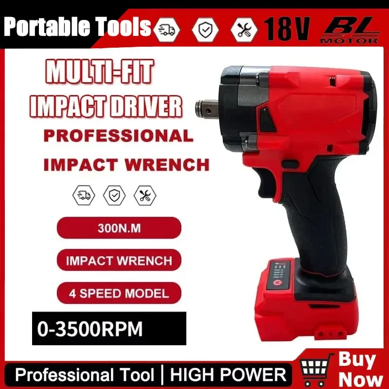 

For Milwaukee 18V Brushless Cordless Electric Wrench 1/2 Inch Impact Drill Rechargeable Car Truck Repair Screwdriver Tool