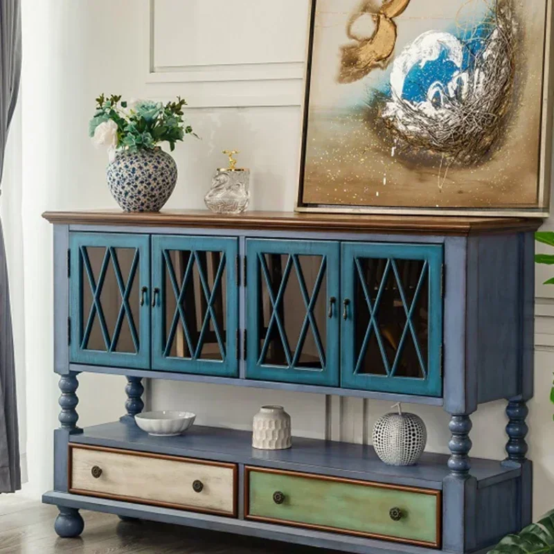 

~Country Solid Wood Sideboard Wine Cabinet Retro Domestic Living Room Integrated Wall Storage Cabinet Kitchen